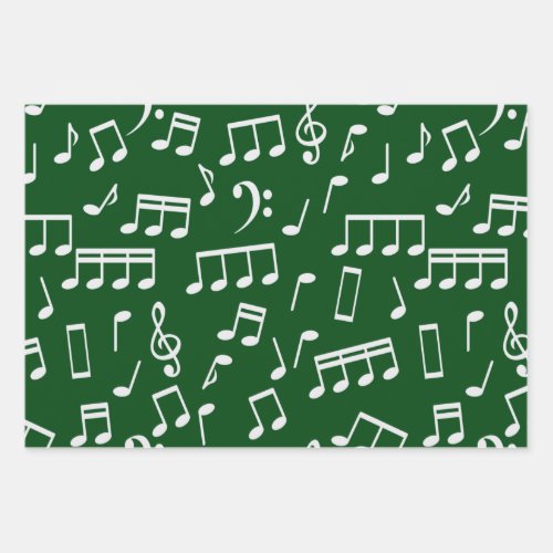 Music Notes Pattern in Red Green Black Assorted Wrapping Paper Sheets