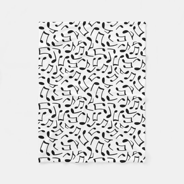 Music Notes Pattern White and Black Fleece Blanket (Front)