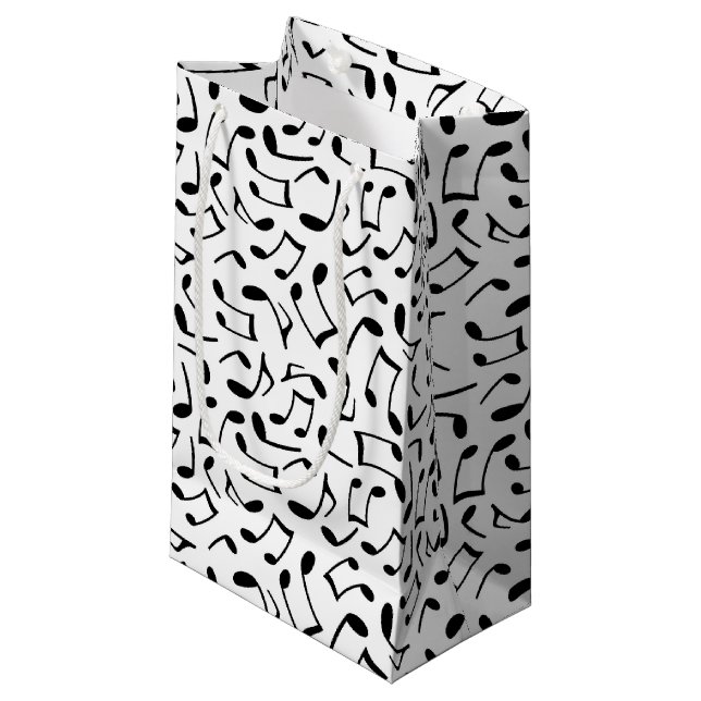 Music Notes Pattern White and Black Small Gift Bag (Front Angled)
