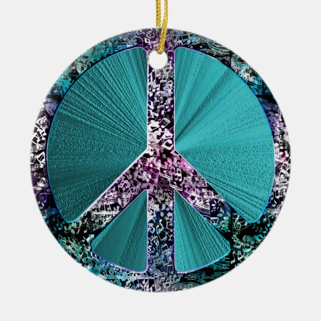 Music Notes Peace Sign Holiday Ornament (Front)