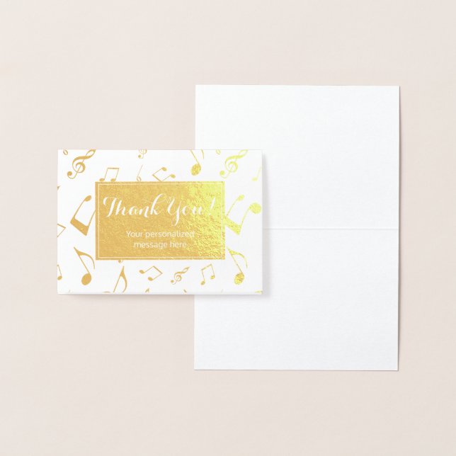 Music Notes Personalized Real Gold Foil Thank you Card (Display)