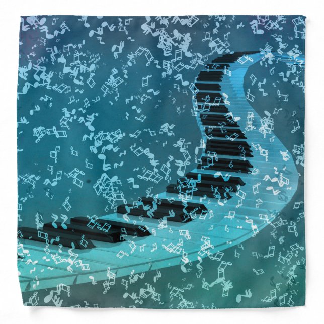 Music Notes Piano Keys Blue Music Lover Bandana (Front)