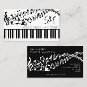 Music Notes Piano Monogram Custom Color Business Card