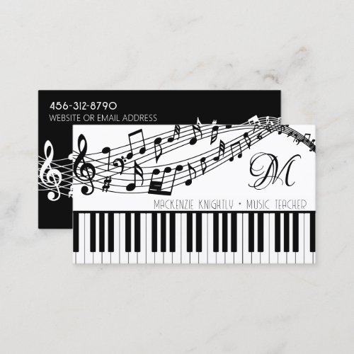 Music Notes Piano Monogram Custom Color Business Card