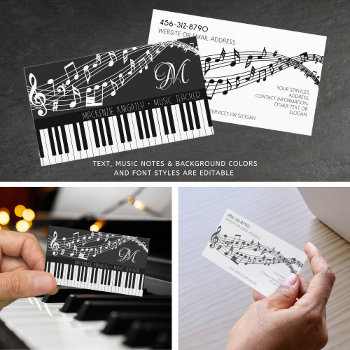 Music Notes Piano Monogram Custom Color Business Card by MakeItAboutYou at Zazzle