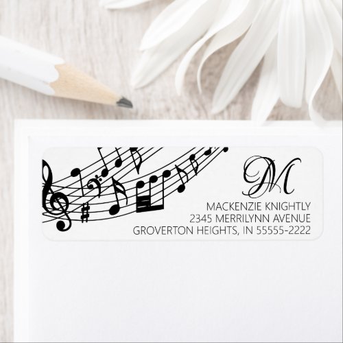 Music Notes Piano Monogram Custom Color Label