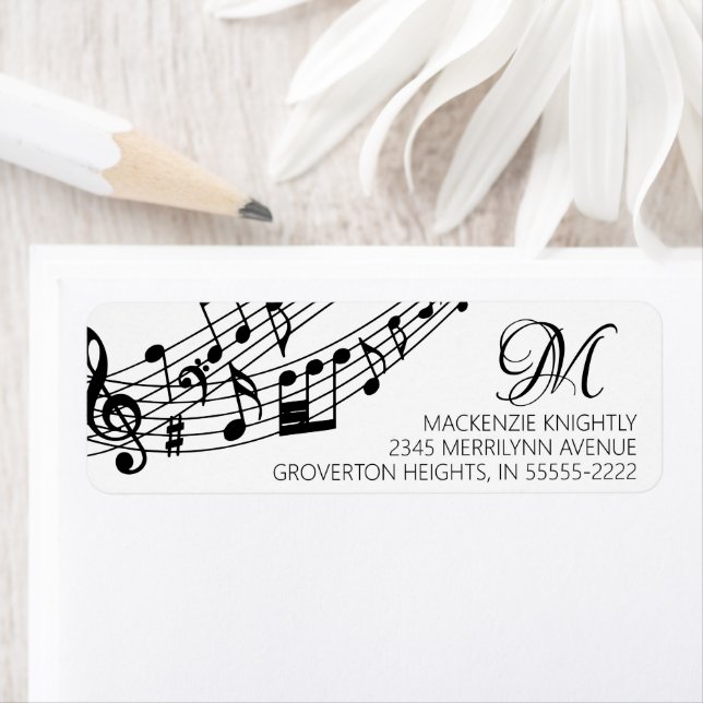 Music Notes Piano Monogram Custom Color Label (Insitu)