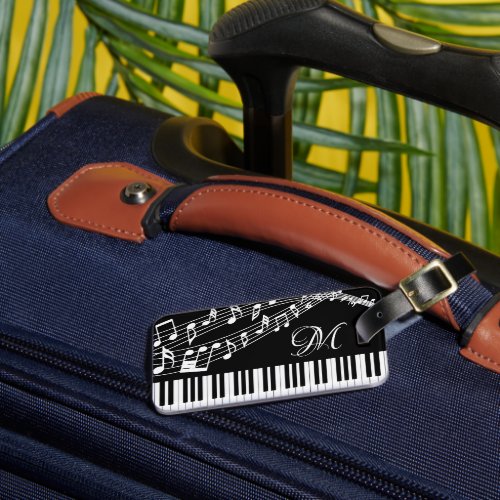 Music Notes Piano Monogram Custom Color Luggage Tag