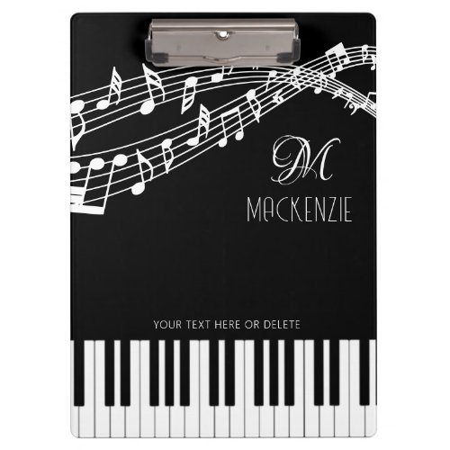 Music Notes Piano Monogram Name Clipboard