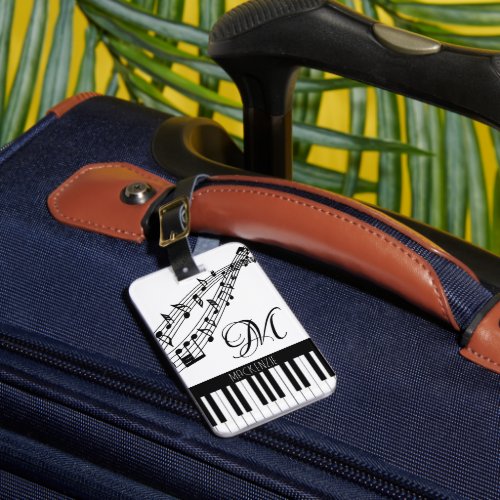 Music Notes Piano Monogram Name Custom Color Luggage Tag