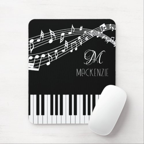 Music Notes Piano Monogram Name Custom Color Mouse Pad