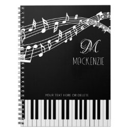 Music Notes Piano Monogram Name Notebook