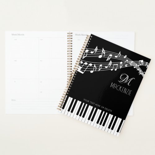 Music Notes Piano Monogram Name Planner