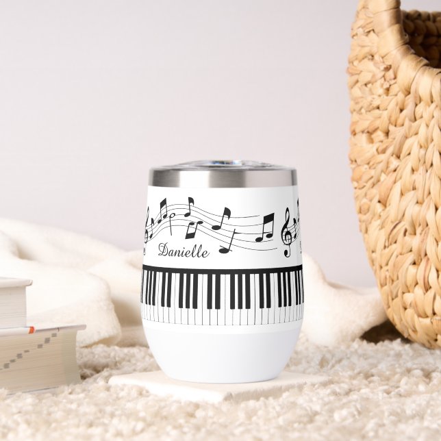 Music Notes Piano Personalized Custom Colors Thermal Wine Tumbler (Living Room (Rotated))