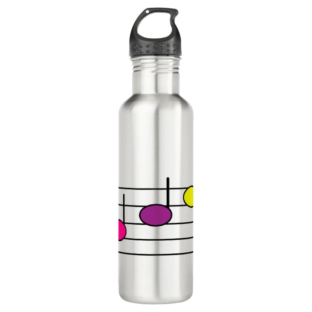 Music Notes Pink Blue Purple Yellow Stainless Steel Water Bottle (Front)