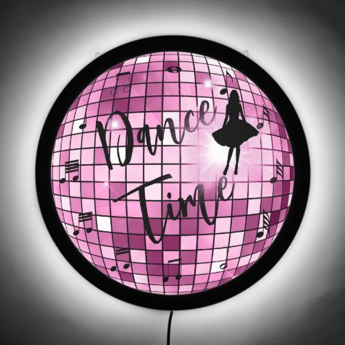 Music Notes Pink Faux Disco Ball Dance Time  LED Sign