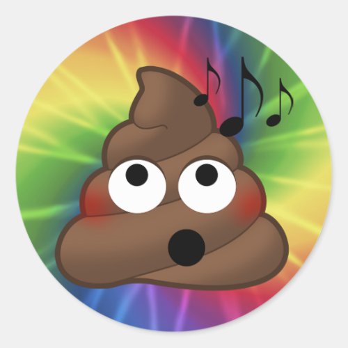 Music Notes Poop Emoji Tie Dye Round Stickers