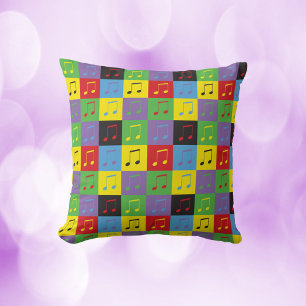 Music Notes Pop Art Pattern Throw Pillow