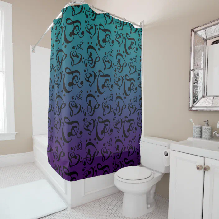 Notes Purple Teal Ombre Pattern, Shower Curtain Purple Teal