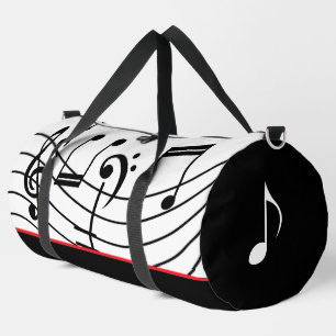 Music Notes Red White & Black Duffle Bag