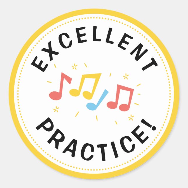Music Notes Reward Excellent Practice Teacher  Classic Round Sticker (Front)