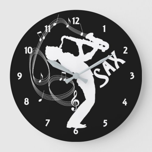 Music Notes Saxophone Player Musicians Large Clock