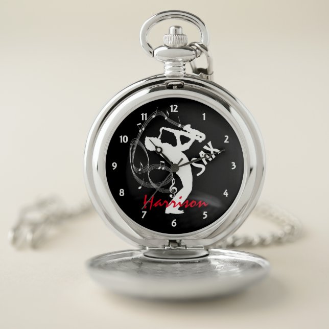 Music Notes Saxophone Player Musicians Pocket Watch (Inside)