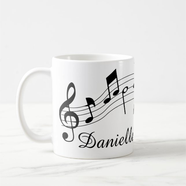 Music Notes Script Name Custom Color Coffee Mug (Left)