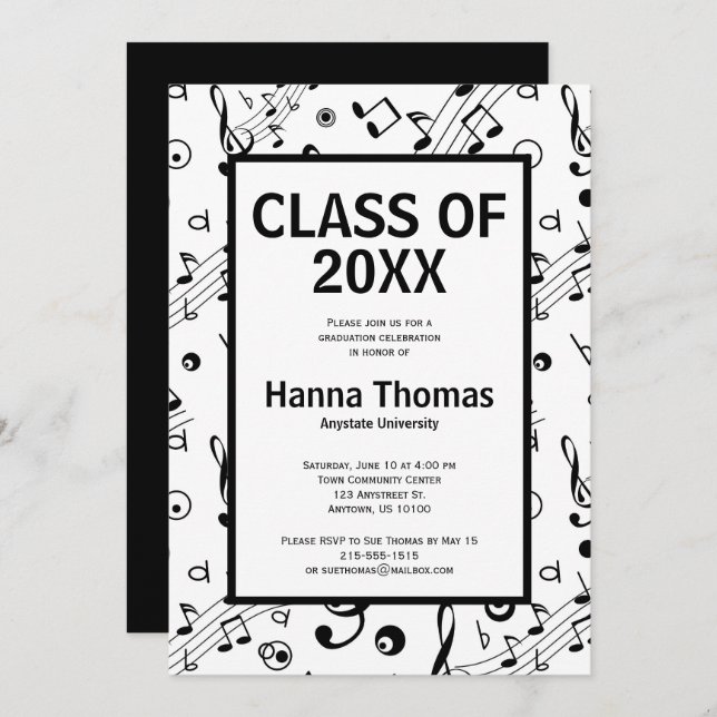 Music Notes Simple Musician Graduation Invitation (Front/Back)