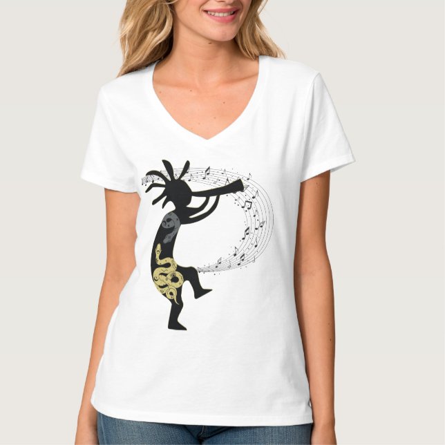 Music Notes Snake Kokopelli Native American  T-Shirt (Front)