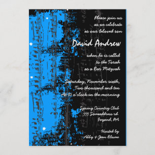 Music Notes Stars Bar Mitzvah Invitation blue