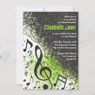 Music Notes Stars Bar Mitzvah Invite Neon Green2