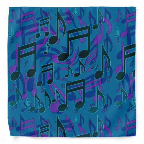 Music Notes Swirly Musical Pattern Blue Purple Bandana