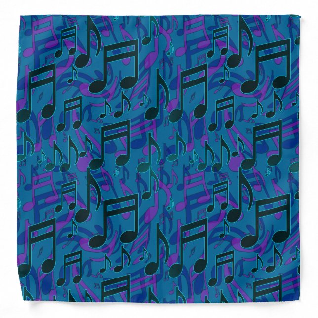 Music Notes Swirly Musical Pattern Blue Purple Bandana (Front)