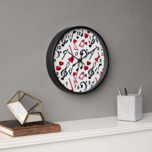Music Notes & Symbols Black & White Clock