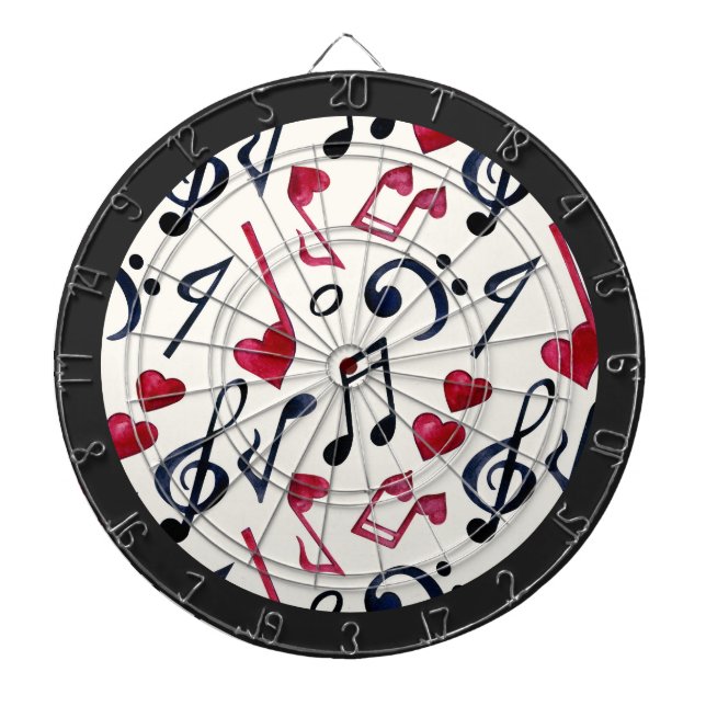 Music Notes & Symbols Black & White Dart Board (Front)