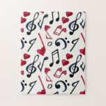 Music Notes & Symbols Black & White Jigsaw Puzzle<br><div class="desc">This jigsaw puzzle is perfect for music lovers and puzzle enthusiasts alike. Featuring a beautiful pattern of musical notes, sheet music symbols, and hearts in black and red, this puzzle is sure to provide hours of entertainment and relaxation. With its unique design, it makes a great gift for friends and...</div>