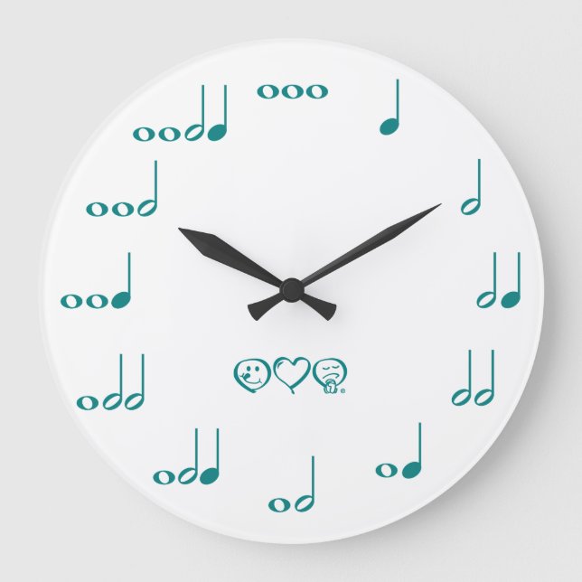 Music Notes - teal blue Large Clock (Front)