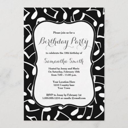 Music Notes Themed Birthday Party Invitation