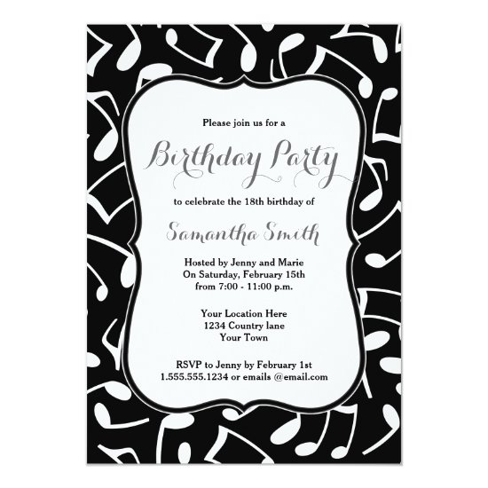 Music Notes Themed Birthday Party Invitation