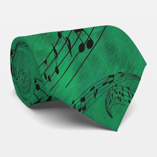 MUSIC NOTES-TIE-GREEN NECK TIE (Rolled)
