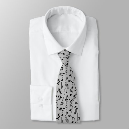 Music Notes Tie - Pale Silver Gray By Heard_