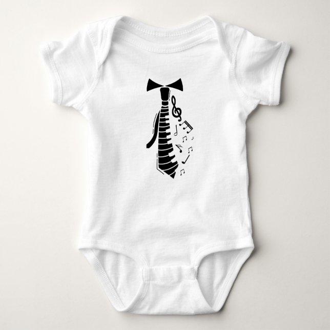 Music Notes Tie Piano Keyboard Funny Baby Bodysuit (Front)