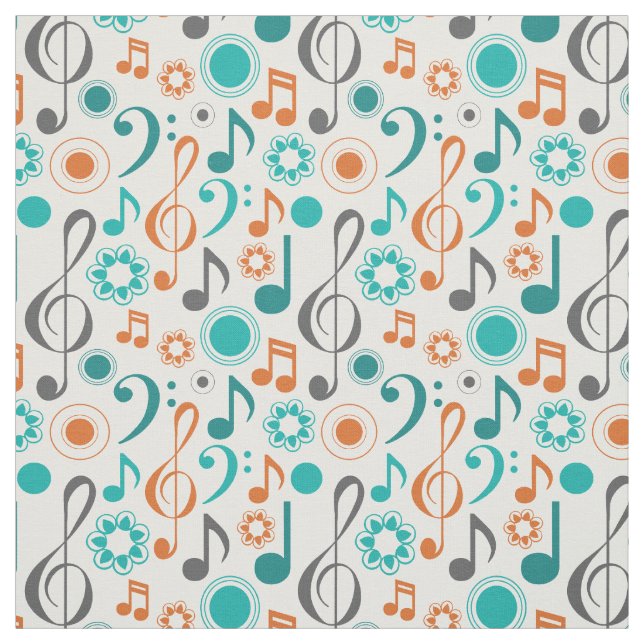 Music Notes Treble Bass Clef Band Orchestra Fabric (Swatch)