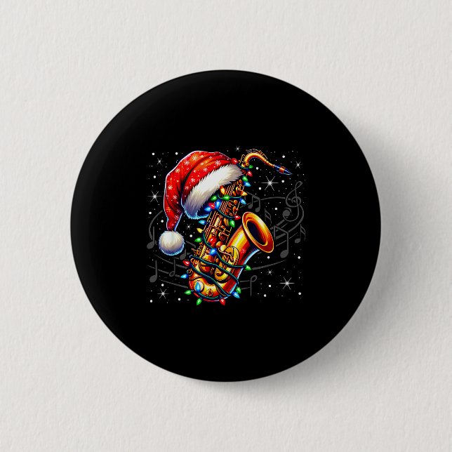 Music Notes Treble Clef Christmas Saxophone Jazz M Button (Front)