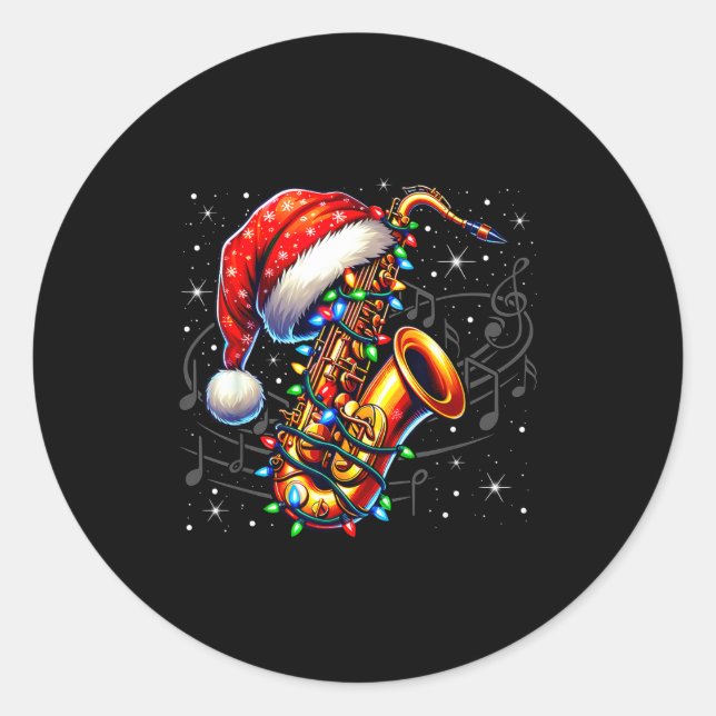Music Notes Treble Clef Christmas Saxophone Jazz M Classic Round Sticker (Front)
