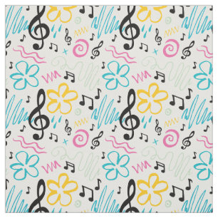 Music Notes Treble Clef Musician Band 90s Style Fabric
