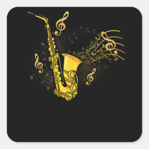 Music Notes Treble Clef Saxophonist Jazz Musician Square Sticker