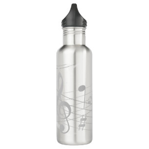 Music Notes Treble Clef Silver Score Stainless Steel Water Bottle