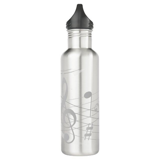 Music Notes Treble Clef Silver Score Stainless Steel Water Bottle (Left)